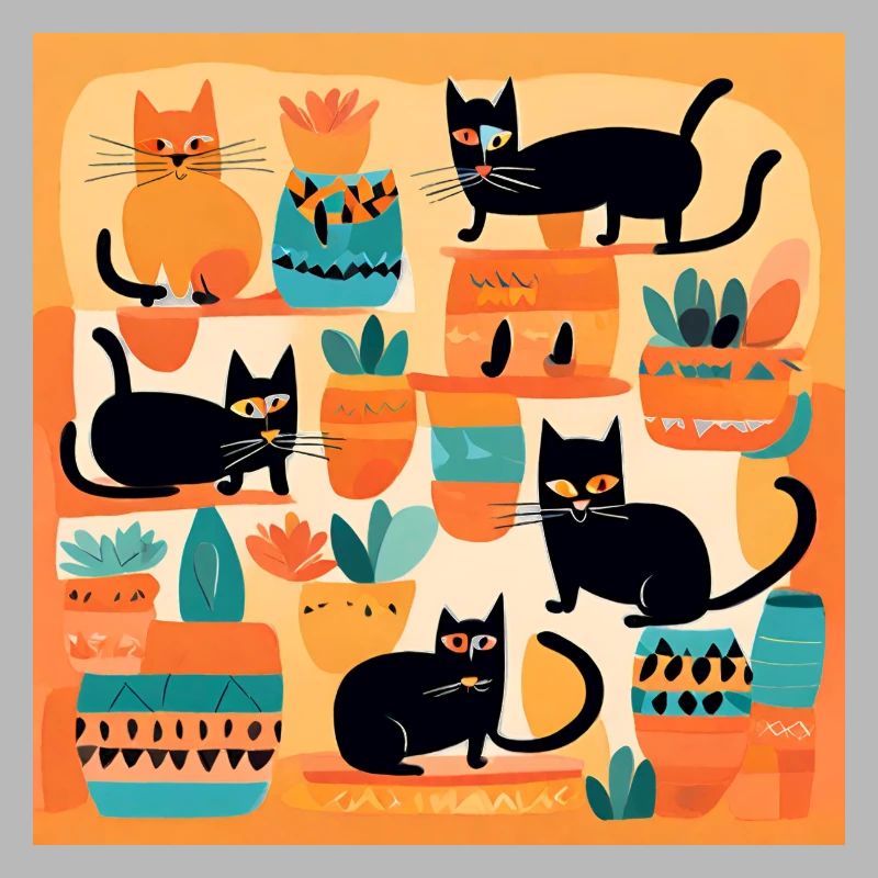 Boho Cats Abstrakt Plants 2