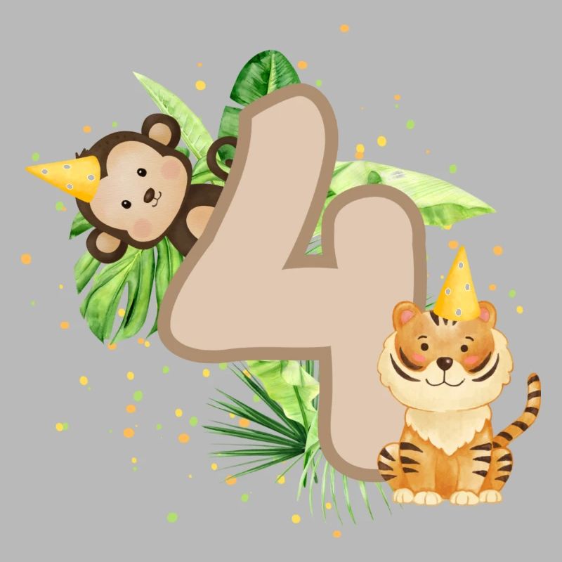 Vierter Geburtstag Dschungel Tiger Affe 4. Junge