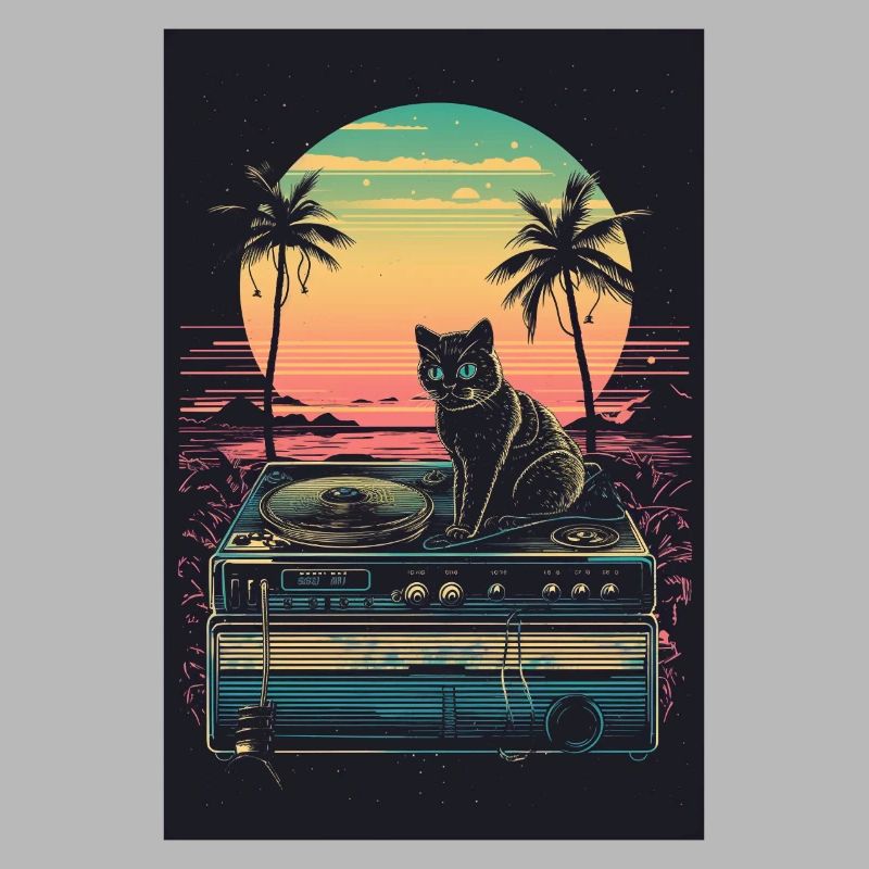 Cat Synthesizer Katze Retro Vintage Studio Gear