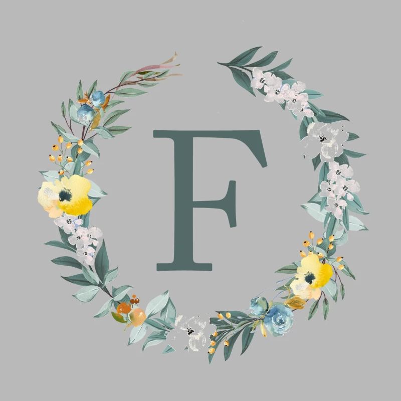 Customizable Monogram F Flowers Circle Spring