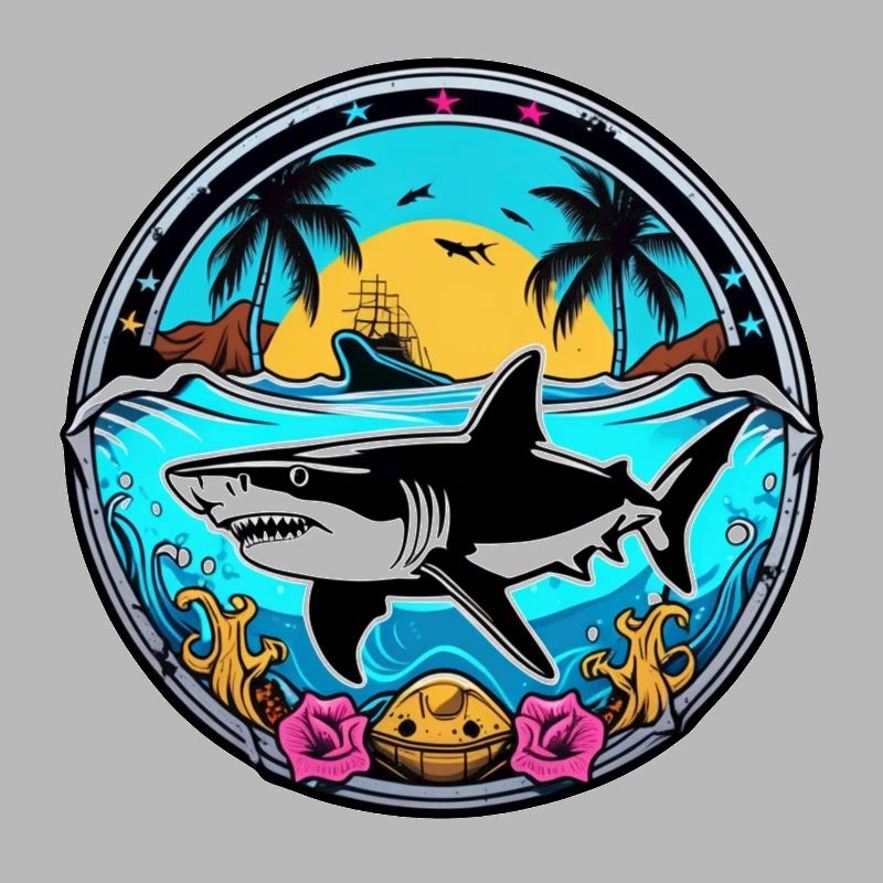 requin et coucher de soleil