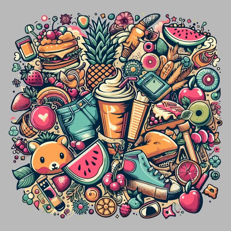 Collage coloré de délices et d’objets d’été