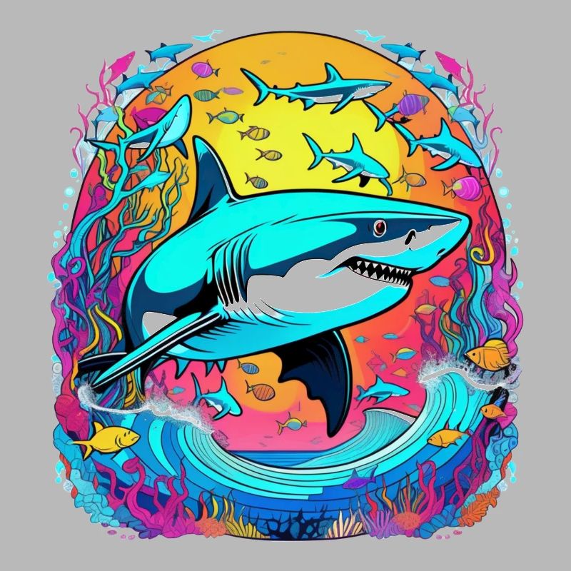 requin et coucher de soleil