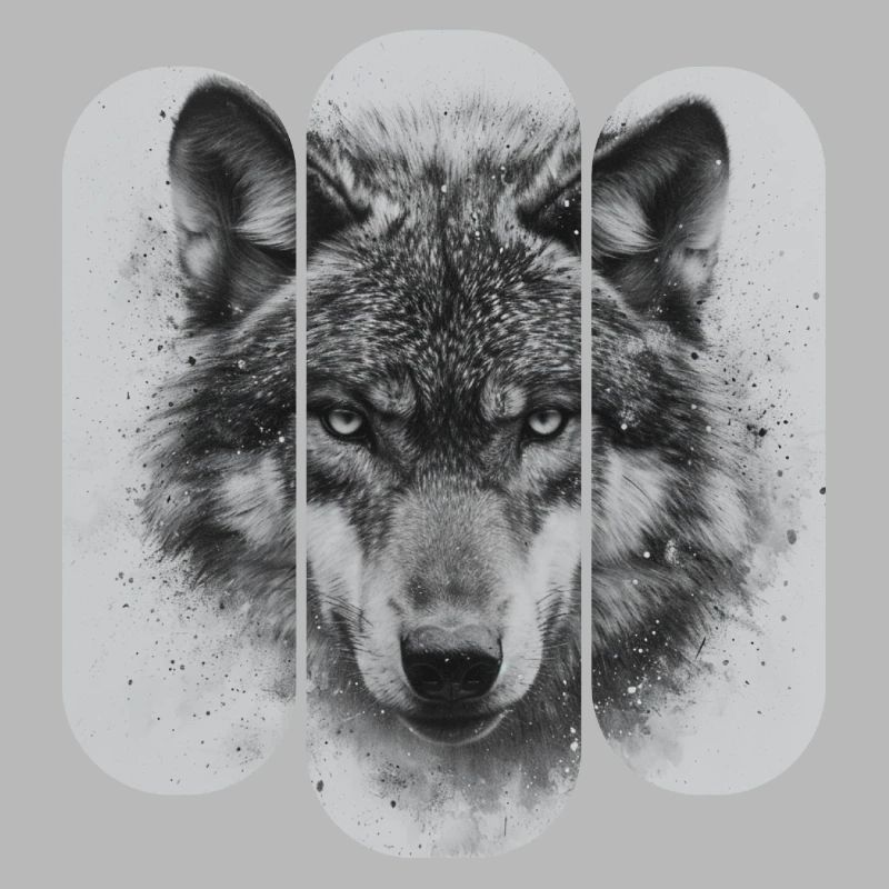 triptyque Loup noir et blanc
