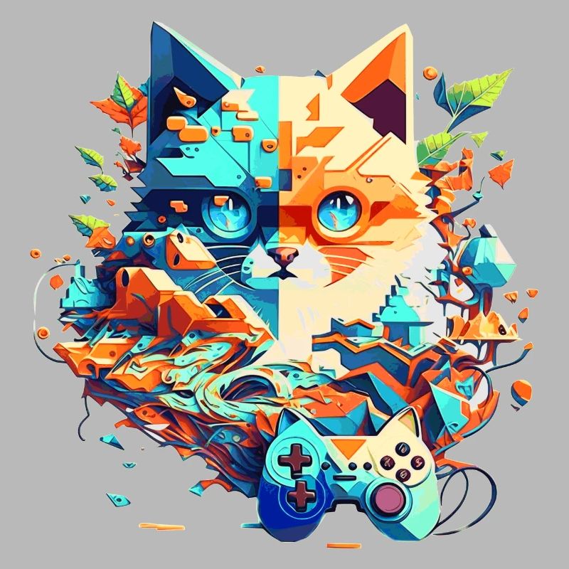 Katzengesicht als Videospieler mit Controller