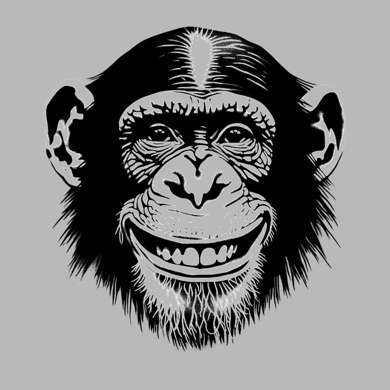 Lachender Affe Schimpse freut sich