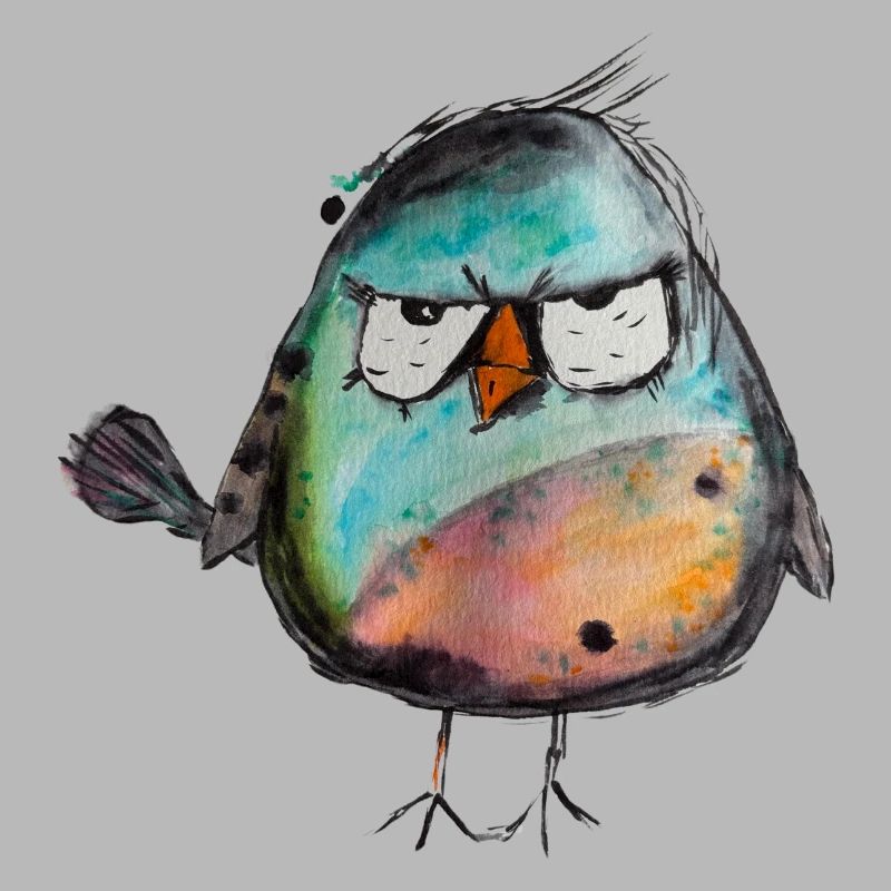 Wütender Vogel Aquarell handgemalter Vogel Spatz
