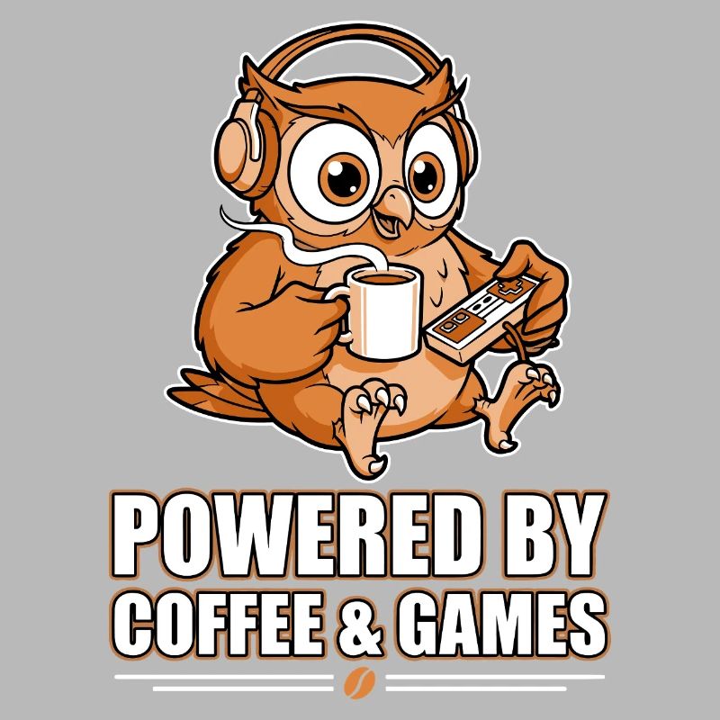 Eule mit Kaffee und Games