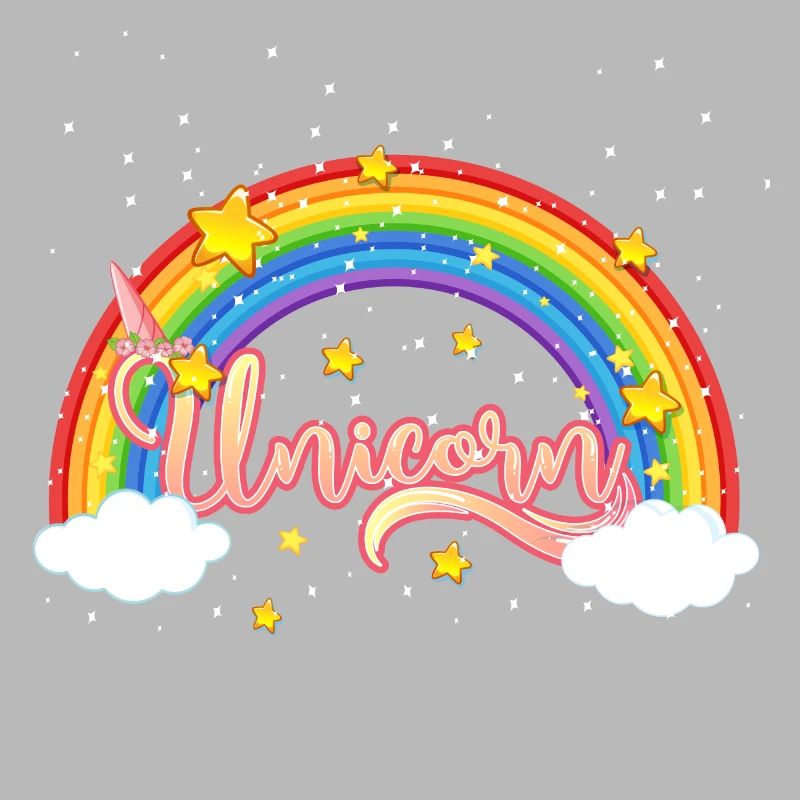 Bunter Regenbogen mit Einhornschriftzug