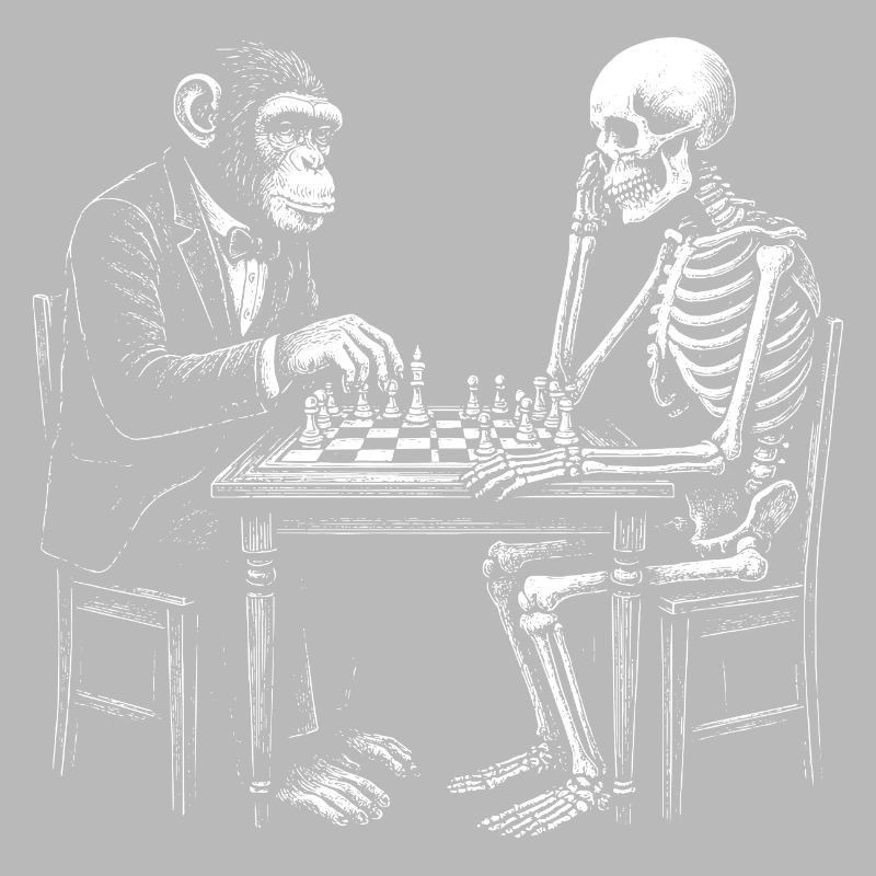 Skeleton and monkey plays chess