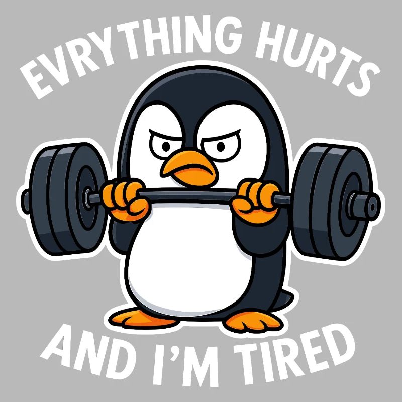 Grumpy Penguin Lifting Weights