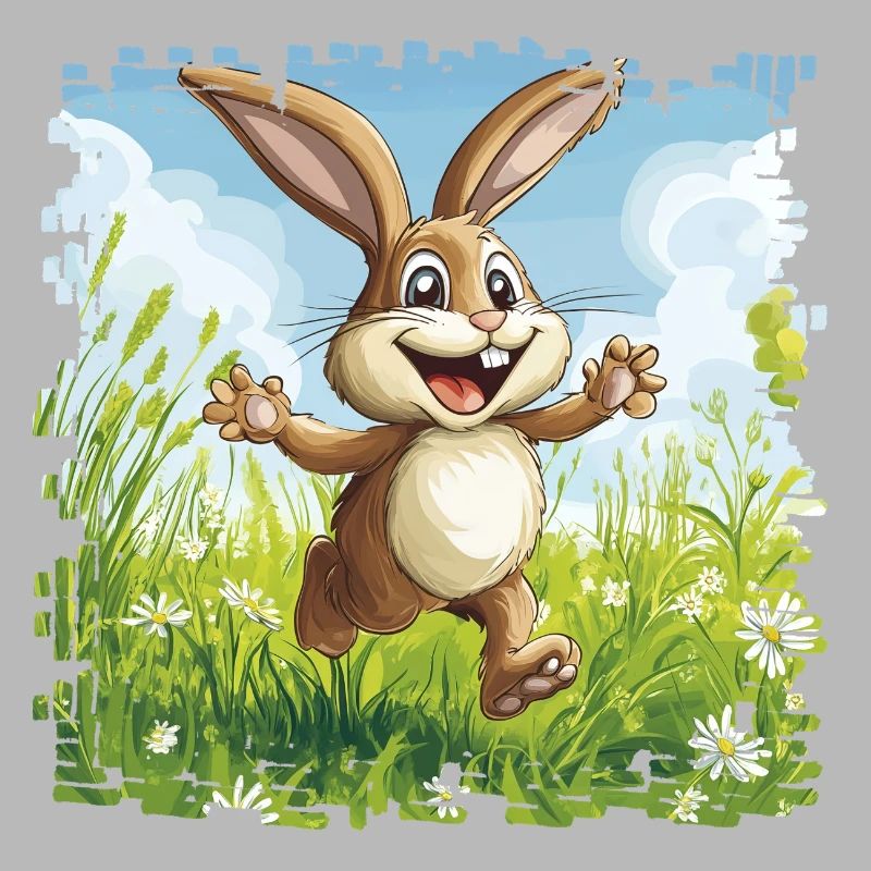 Cheerful bunny in spring meadow
