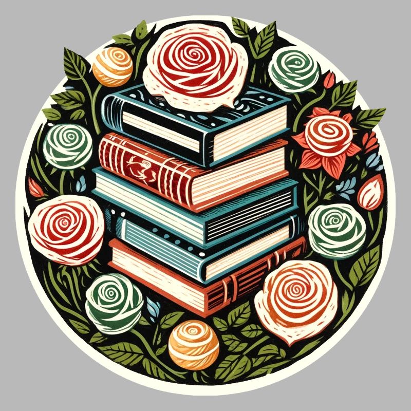 Floral Book Stack Emblem