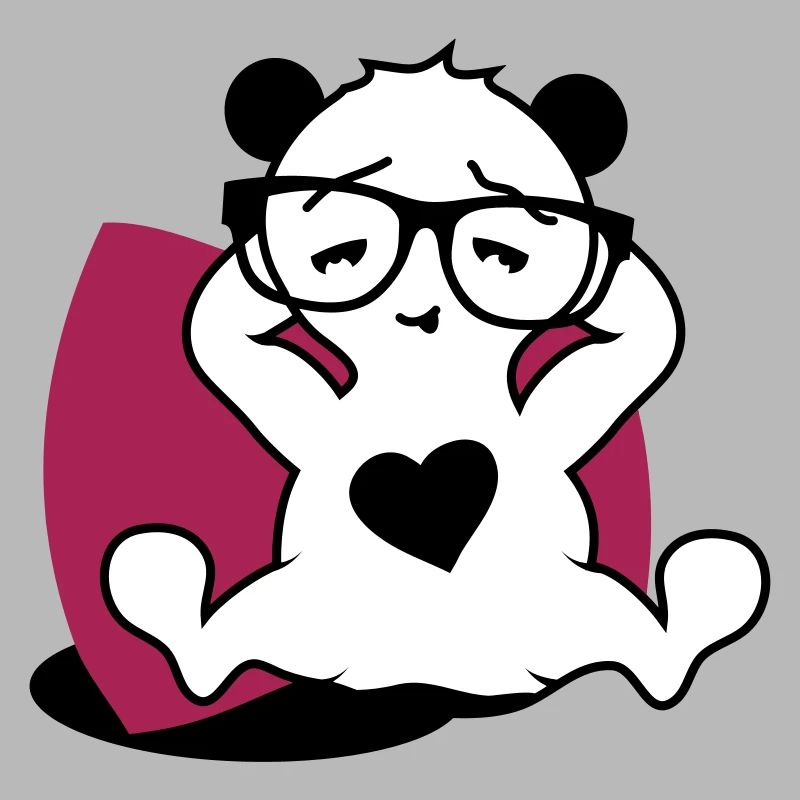 Panda with nerd glasses and heart button while relaxing