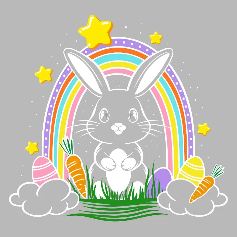 Lapin de Pâques avec arc-en-ciel et œufs de Pâques