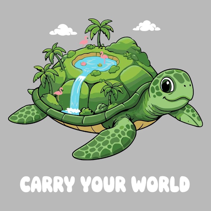 Island turtle with waterfall