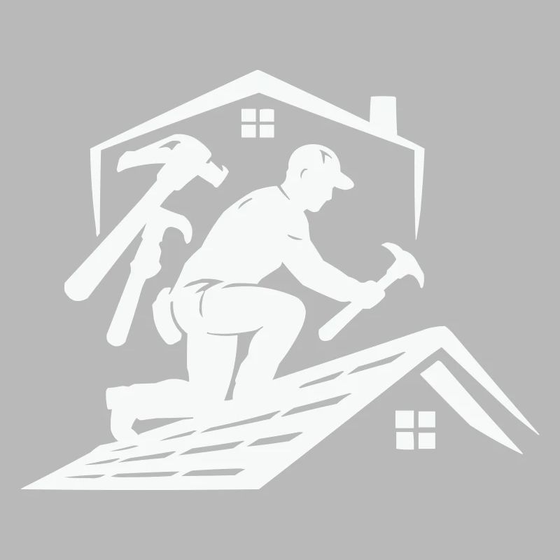 Roofer silhouette on the roof