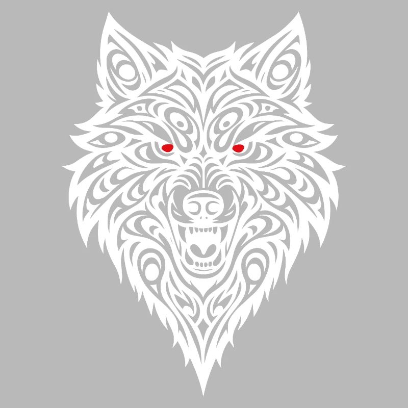 Embossed wolf head with tribal pattern