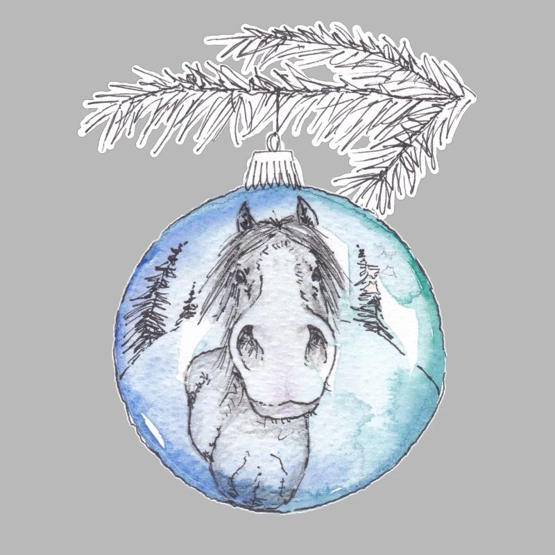 Weihnachtskugel Merry Christmas blau Pferd