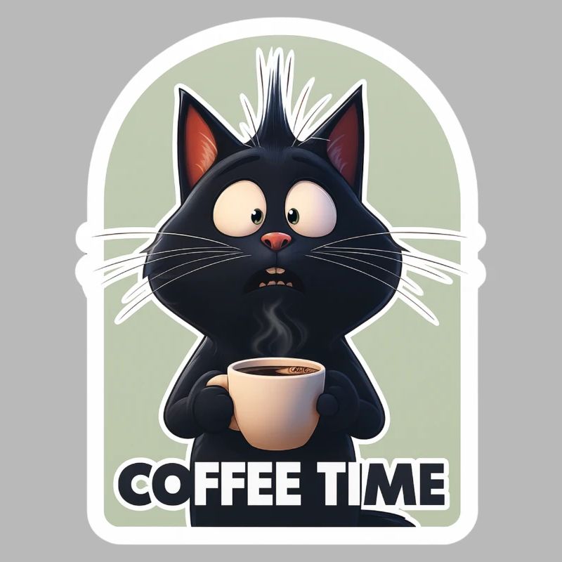 Katze mit Kaffeetext