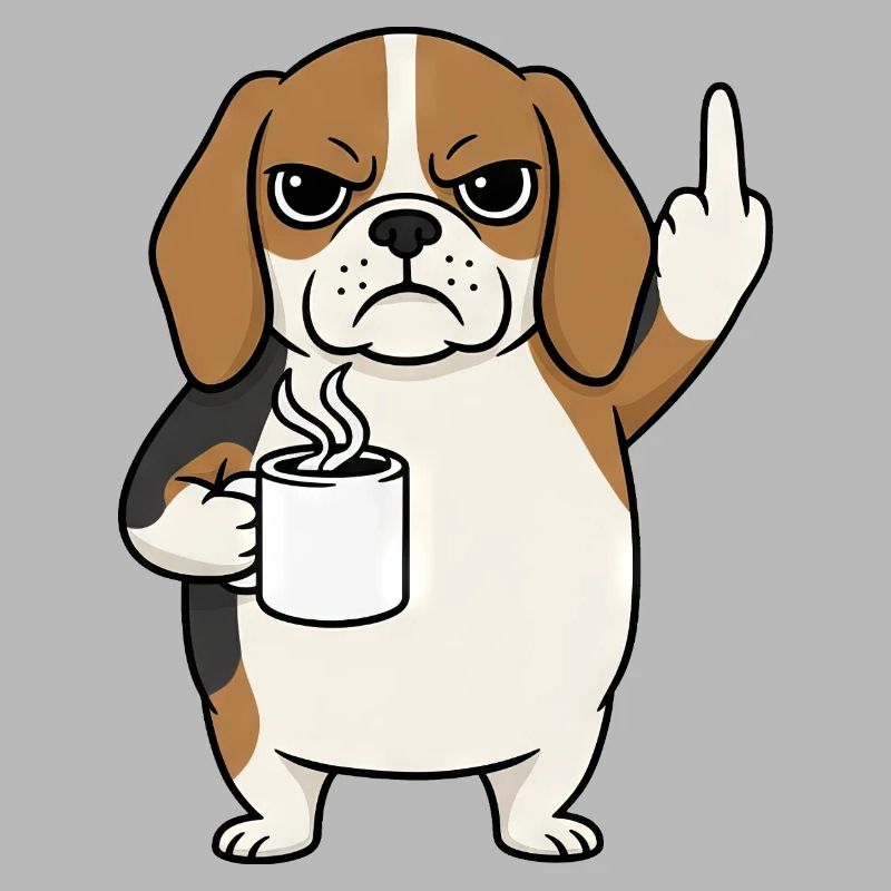 Sauerer Beagle mit Kaffee Cartoon Mittelfinger
