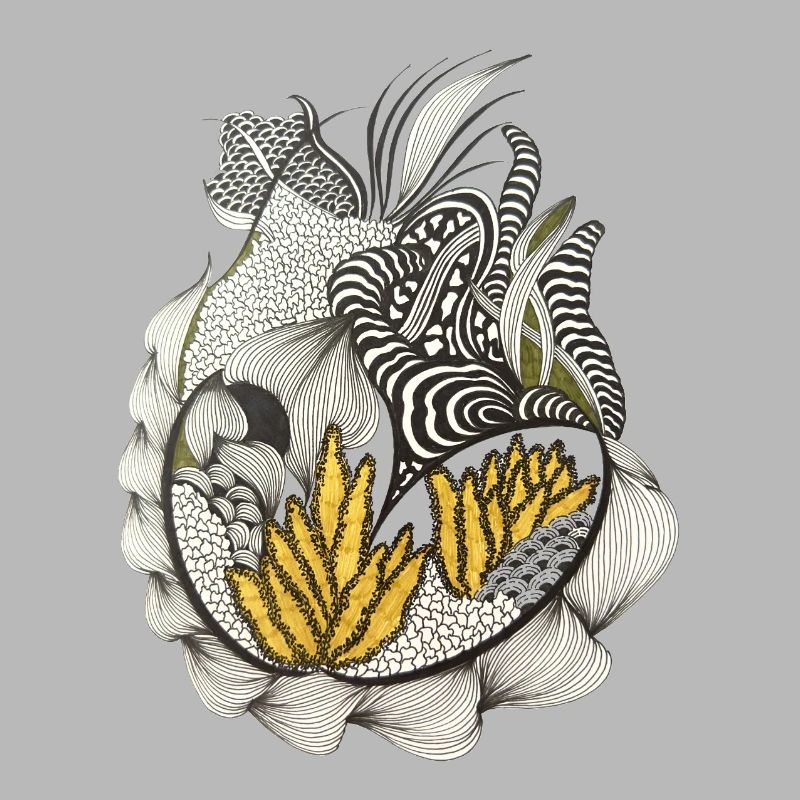 Black and White Leaf Pattern Yellow Accent
