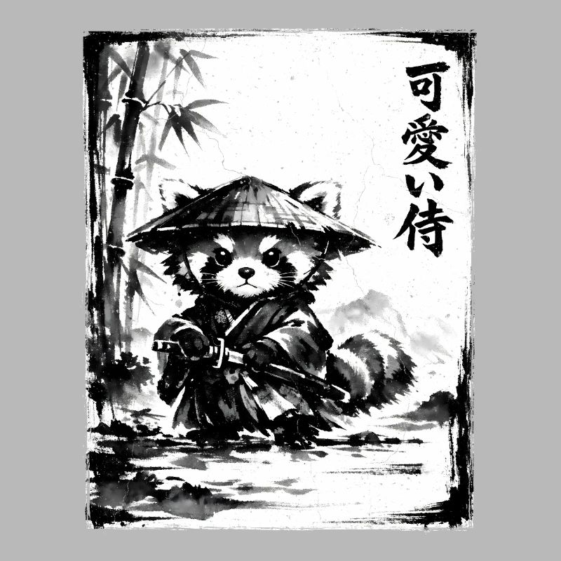Samurai Roter Panda Sumi-e Tuschezeichnung