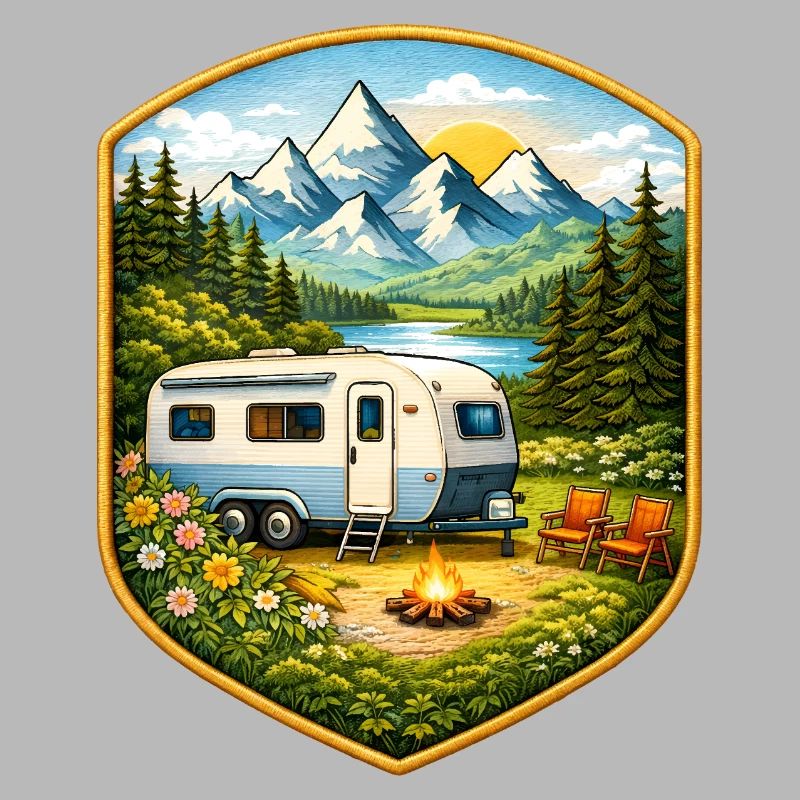 Camping Patch mit Wohnwagen  