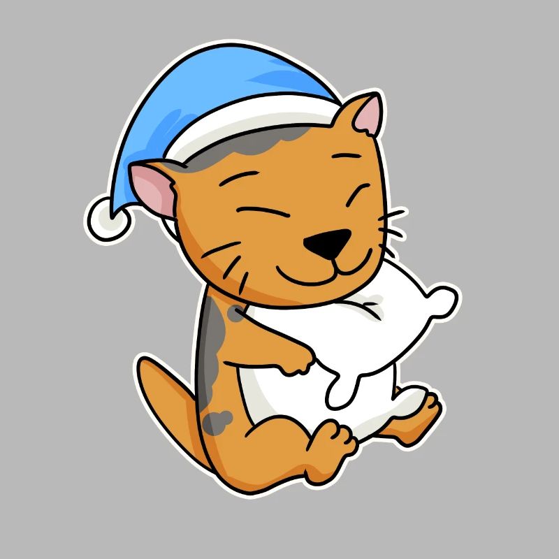 Sleeping Tired - Cat with Pillow and Sleepy Cap
