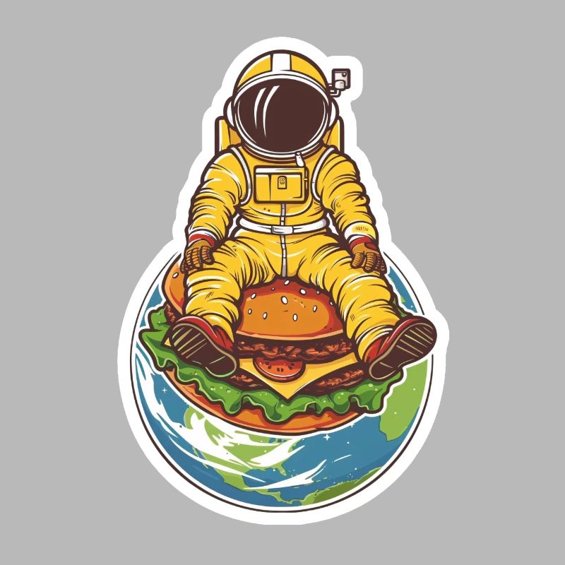 Astronaut schwebt über der Erde mit einem Burger