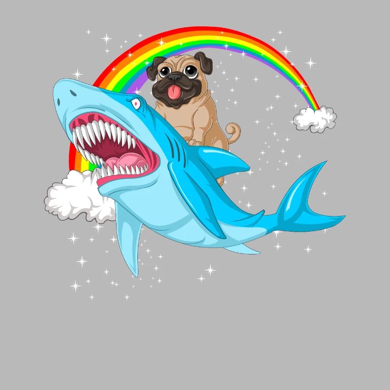 Mops reitet Hai Regenbogen