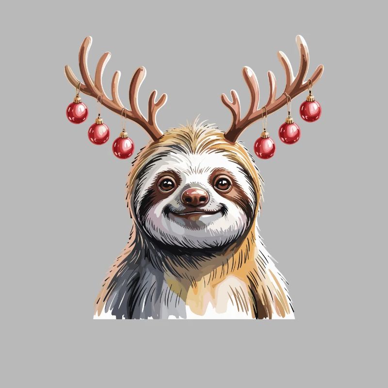 Faultier Mit Rentiergeweih Und Weihnachtskugeln