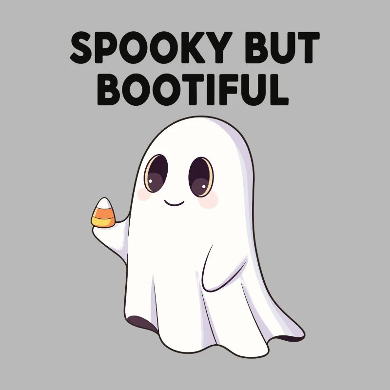 Spooky But Bootiful Cute Ghost Holding Candy Corn 
