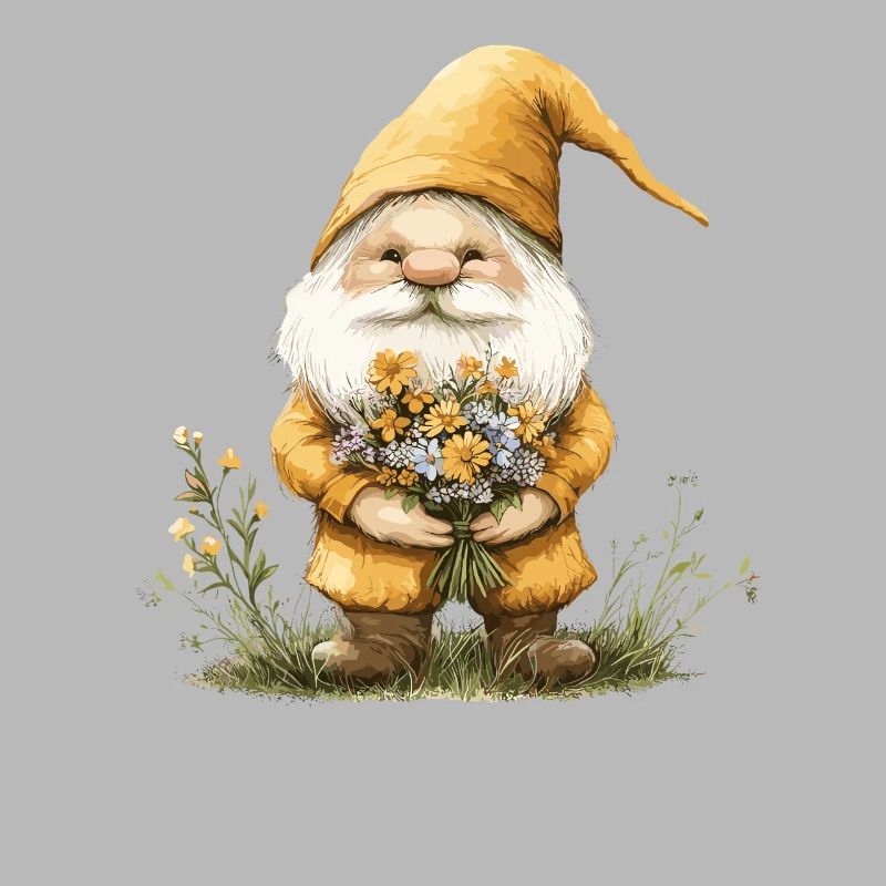 Gnome avec panier de fleurs