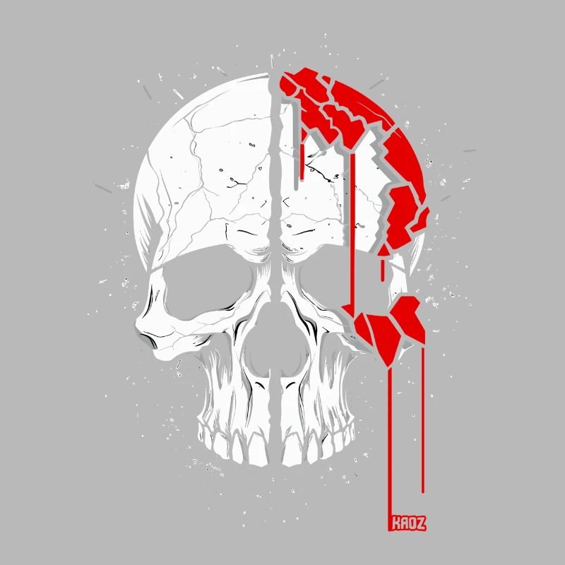 Split skull with red paint