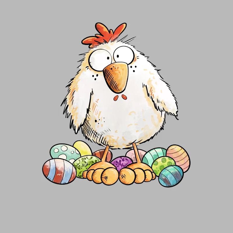 Easter Chicken with Easter Eggs Easter Motif Chickens Fan