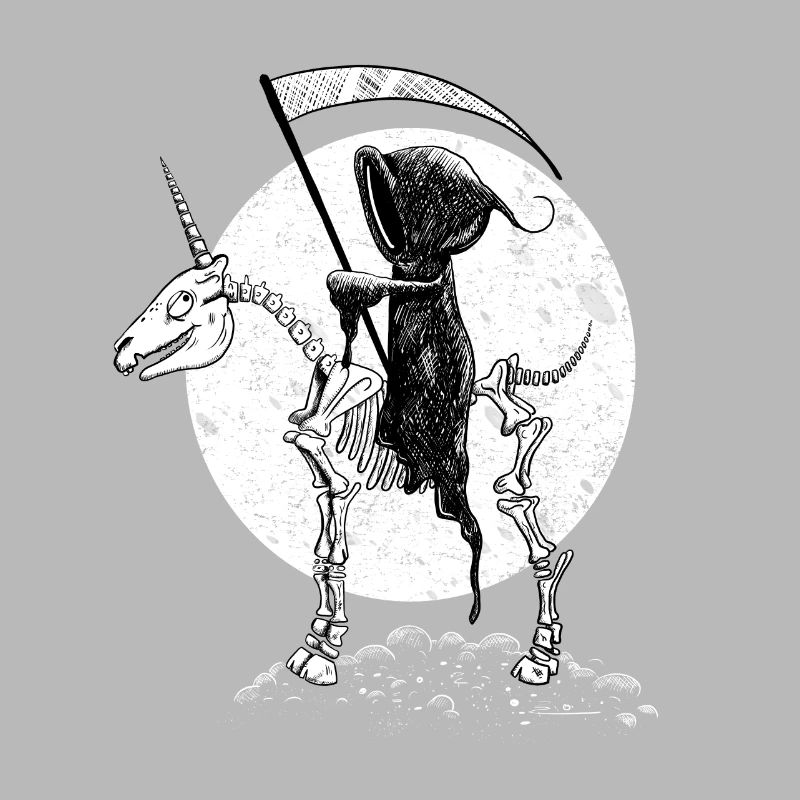 Halloween Einhorn Skelett Mit Reitendem Sensenmann
