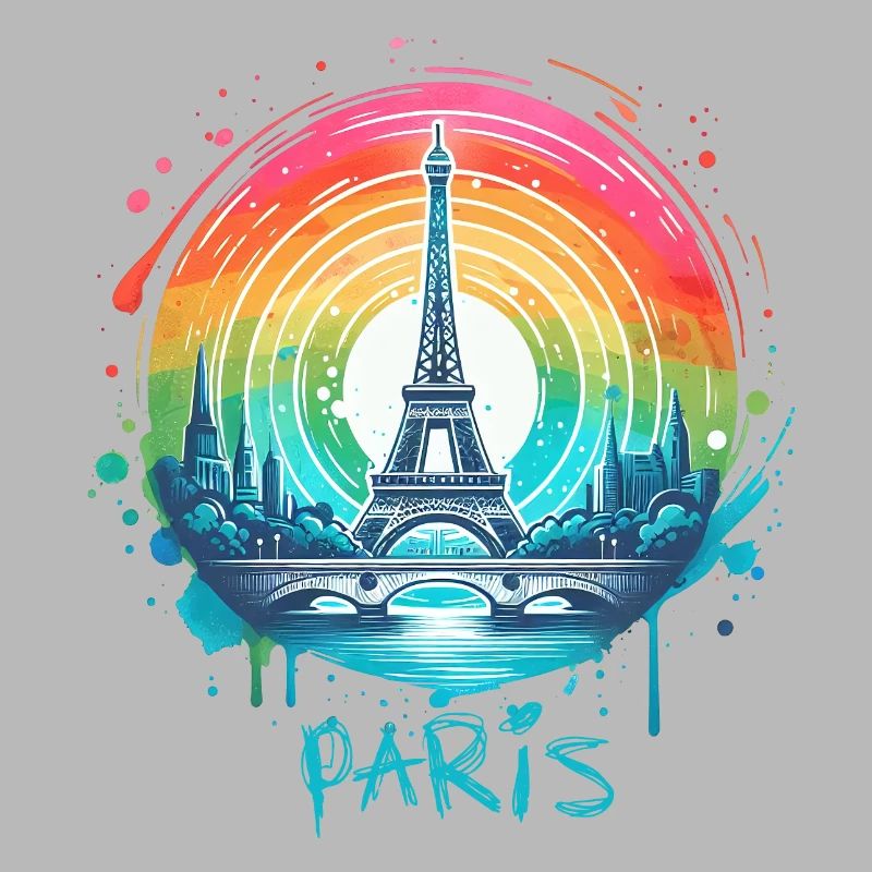 Paris Eiffel Tower with Rainbow LGBT Skyline