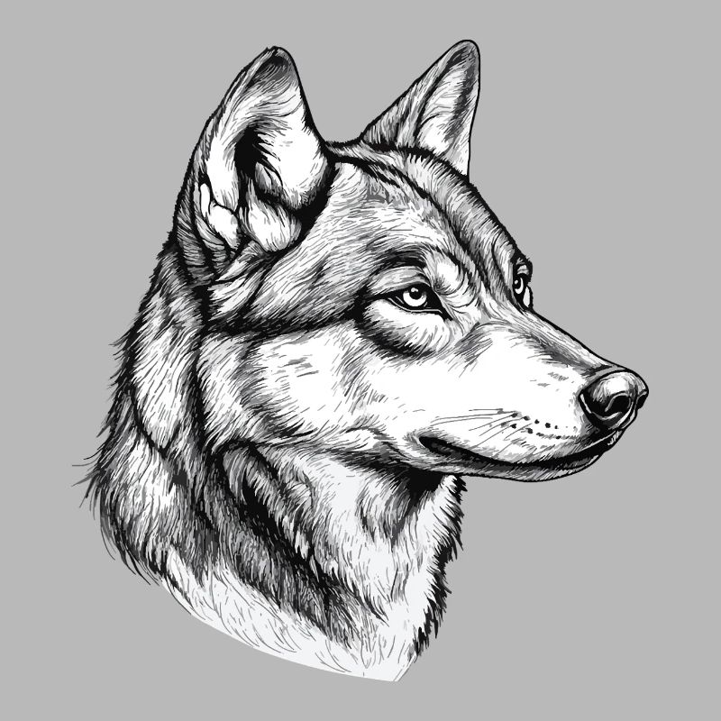 Tête de loup Dessin noir blanc