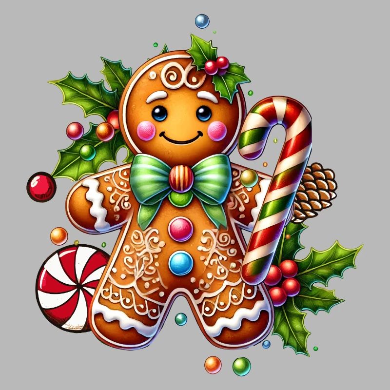 Cheerful gingerbread man with candy cane