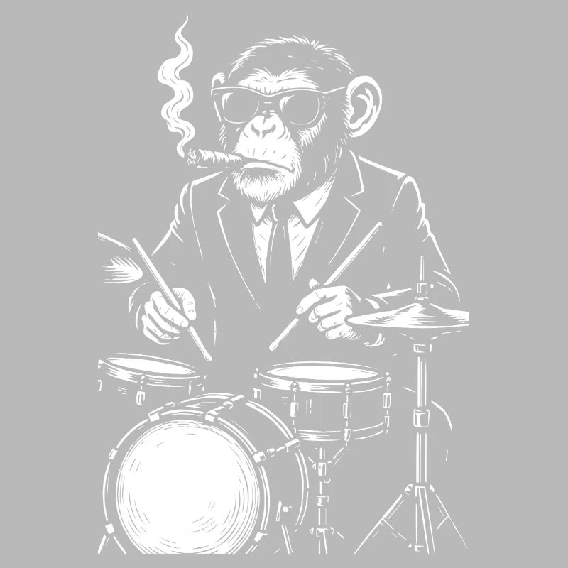 Affe mit Zigarre spielt Trommeln