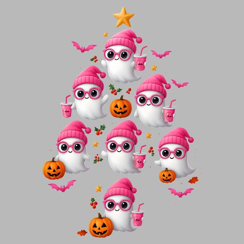 Cute Pink Ghost Christmas Tree Design