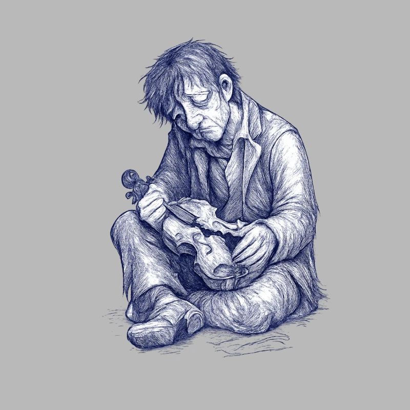 Melancholic reader | Hand Painted Drawing