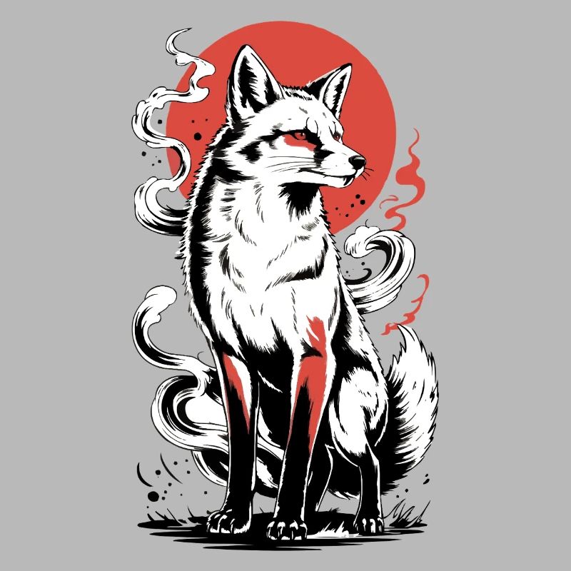 Powerful fox with sun