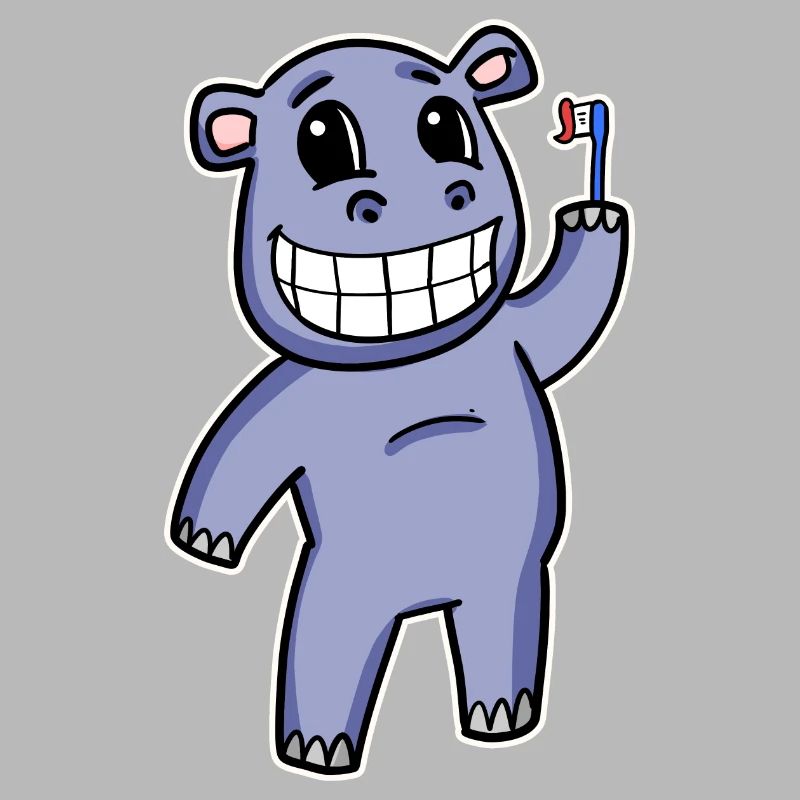 Hippopotame avec brosse à dents