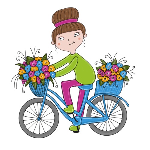 Bine - Fahrrad mit Blumenkorb - Sticker