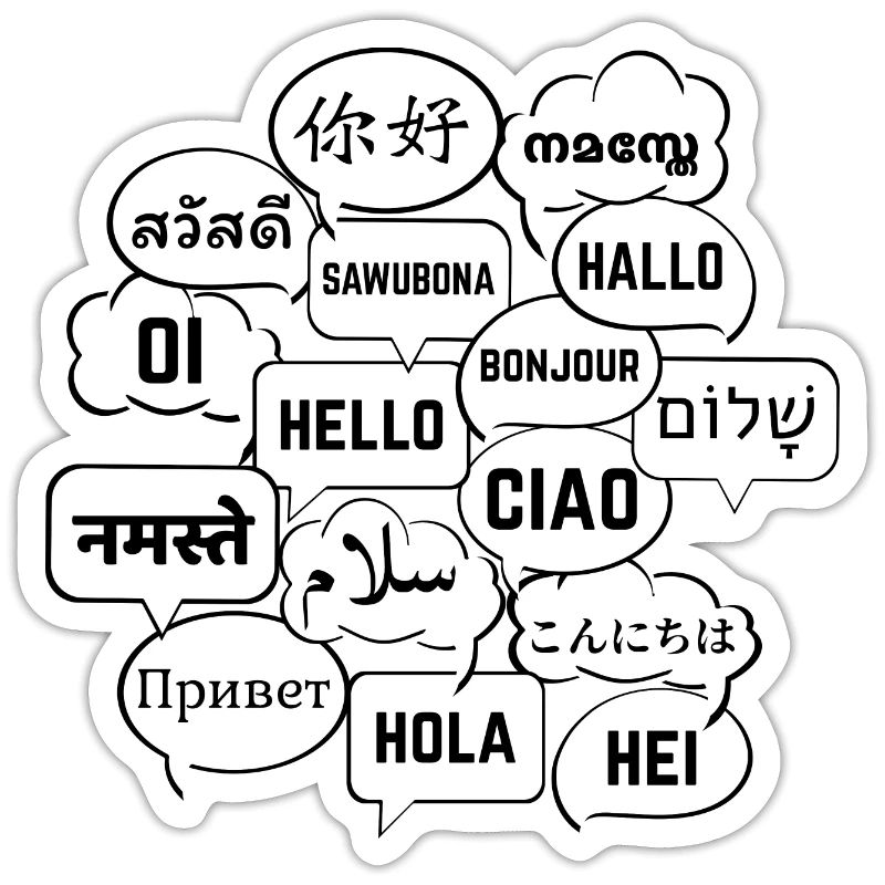 Speech bubbles with "hello" in different languages