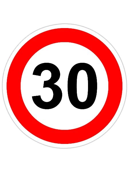 Road sign speed limit 30 - Sticker size S (10 x 10 cm) - white matte - Front