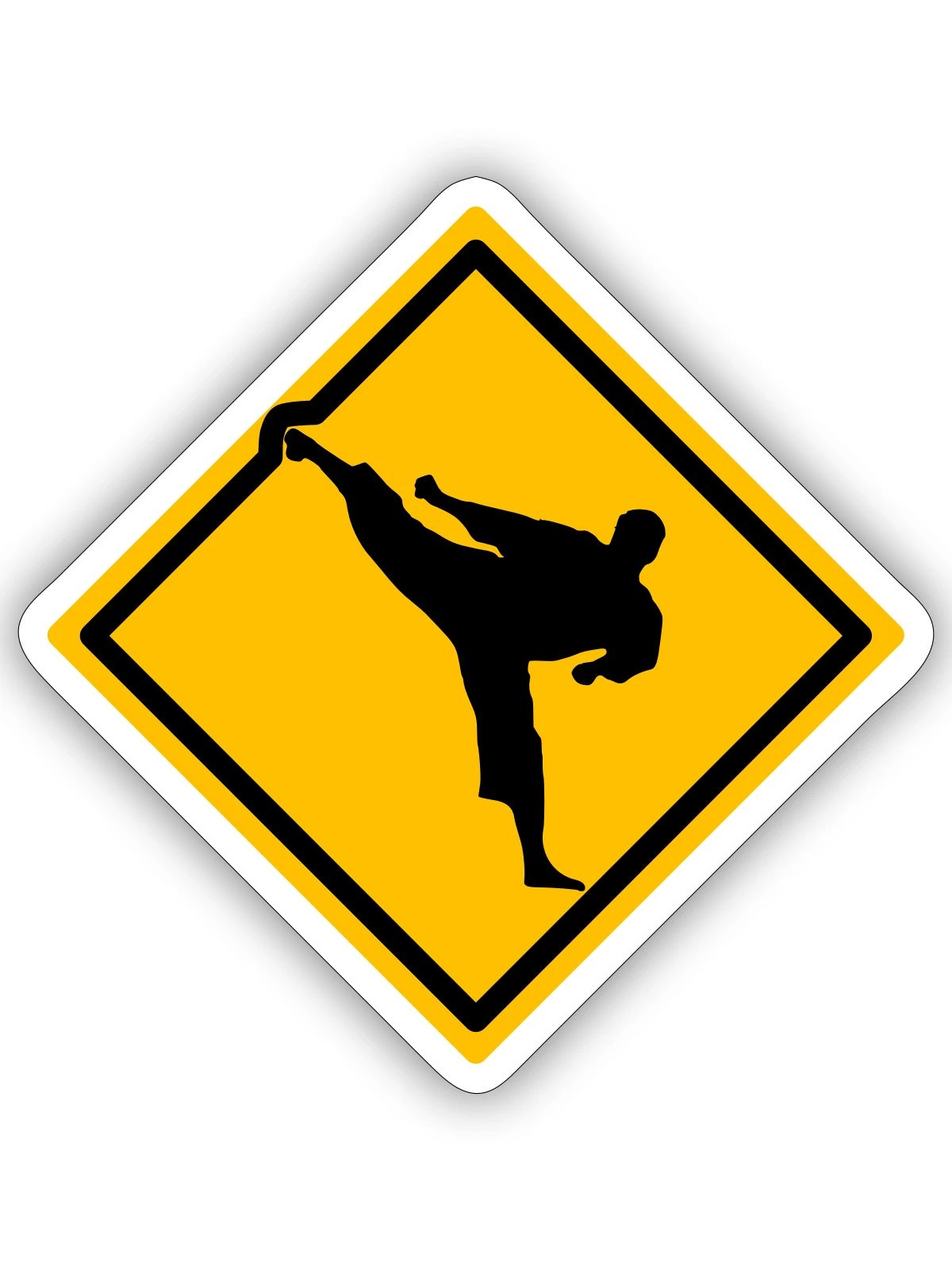 Karate Warnschild Yokogeri - Sticker Größe S (10 x 10 cm) - Mattweiß - Vorne