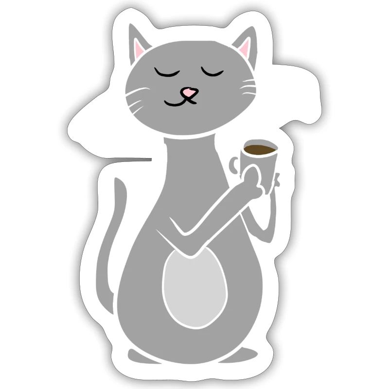 chat gris refroidissant avec du café